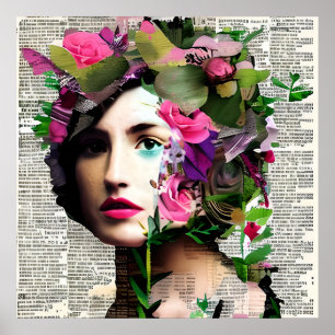 Poster Victorian Era Femme Vintage avec fleurs roses