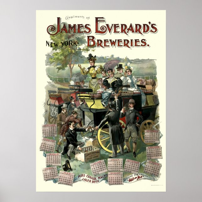 Poster Victorian Era New York Brasserie 1896 Calendrier (Devant)