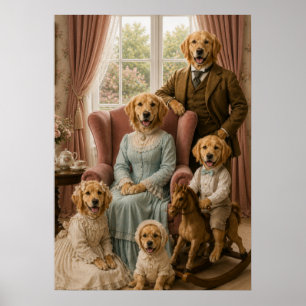 Poster Victorian Golden Retriever Family Portrait   Elega