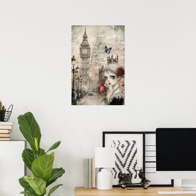Poster Victorian Gothic Girl & Florals London Street (Bureau à domicile)