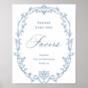 Poster Victorian Ornate Dusty Blue Floral Faveurs Mariage