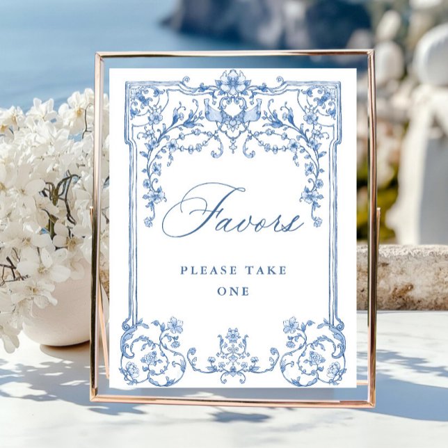 Poster Victorian Ornate Grace Floral Blue Faveurs Mariage (Créateur téléchargé)