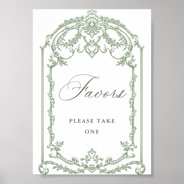 Poster Victorian Ornate Grace Sage Green Faveurs Mariage (Devant)