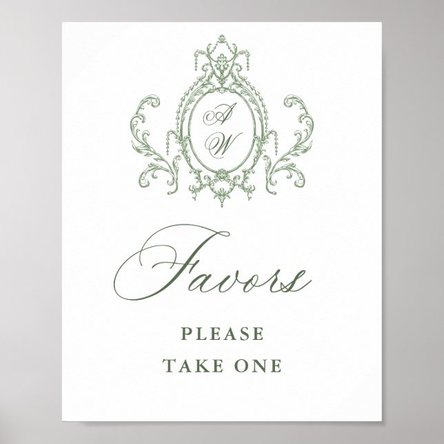 Poster Victorian Ornate Grace Sage Green Faveurs Mariage (Devant)