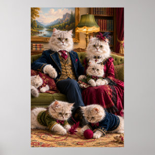 Poster Victorian Persian Cat Family Portrait Elegant Ca