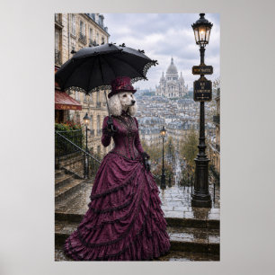 Poster Victorian Poodle Lady at Sacré-Cœur – Paris Wall A