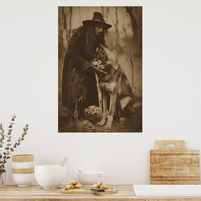 Poster Victorian Witch Sepia Portrait style 4 (Cuisine)