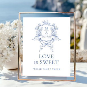 Poster Victorien Orné Dusty Bleu Floral L'amour est doux