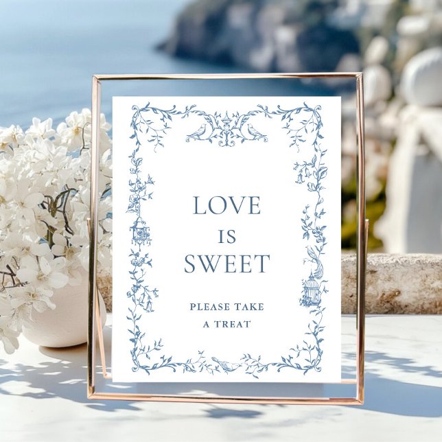 Poster Victorien Orné Dusty Bleu Floral L'amour est doux (Créateur téléchargé)