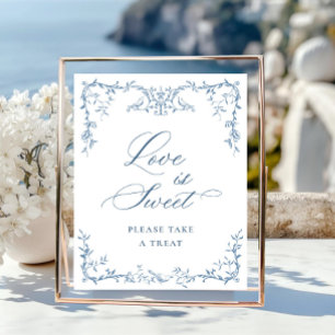 Poster Victorien Orné Dusty Bleu Floral L'amour est doux