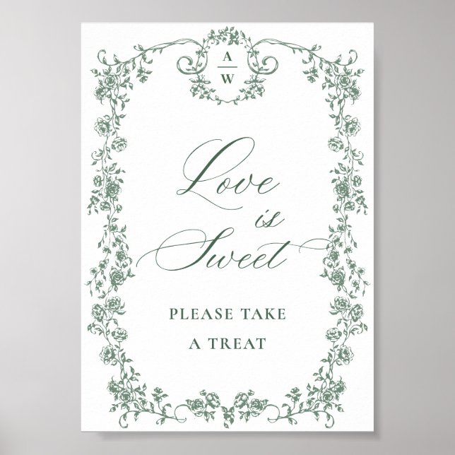 Poster Victorienne Ornate Grace Green Flower Love is Swee (Devant)