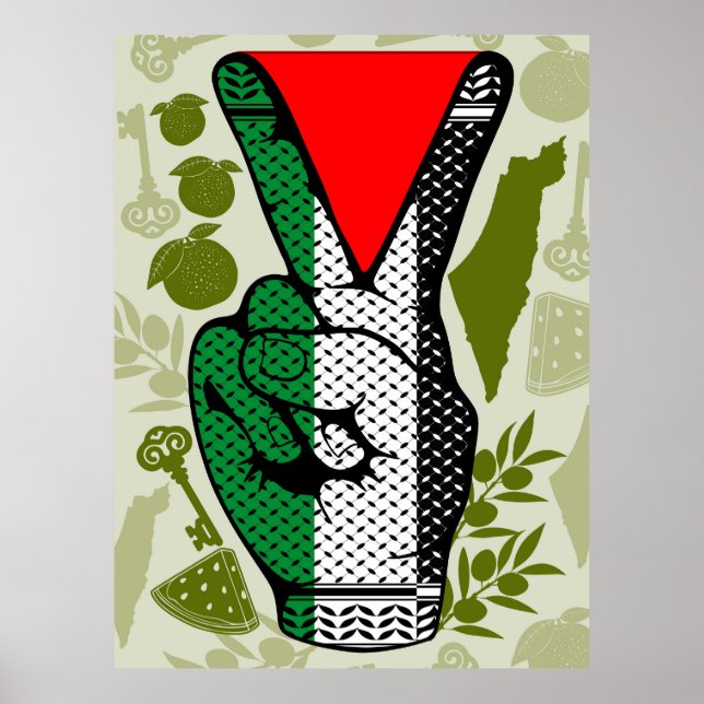 Poster Victory Sign Hand Resistance Red Triangle Symbol (Devant)