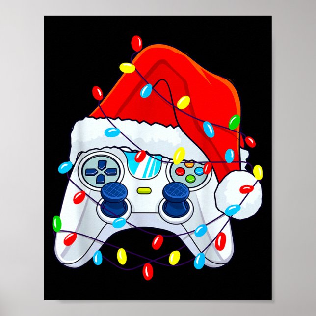 Poster Video Game Controller Christmas Santa Hat Gamer Bo (Devant)