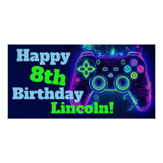 Poster Vidéo Gamer Level Up Arcade Bonne fête d'anniversa