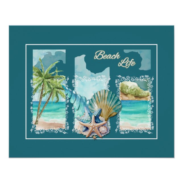 Poster Vie de plage colorée (Devant)