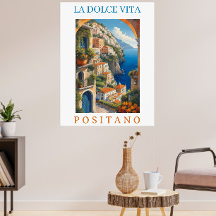 Poster Vie dolce en aquarelle en Italie Côte de Positano