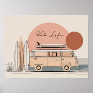 Poster Vie en Van Surf Van – Esthétique Rétro de Camping-