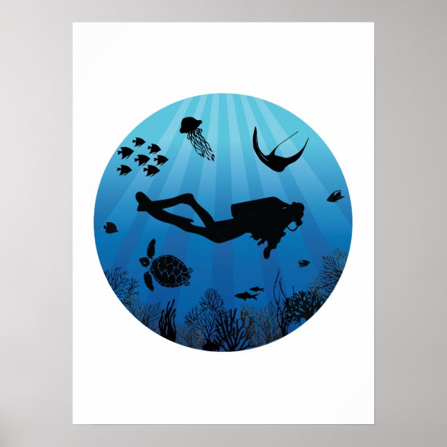 Poster Vie marine Plongeur sous-marine (Devant)