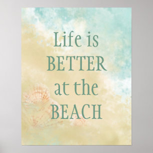 Poster Vie meilleure à la plage Fun Beach Citation