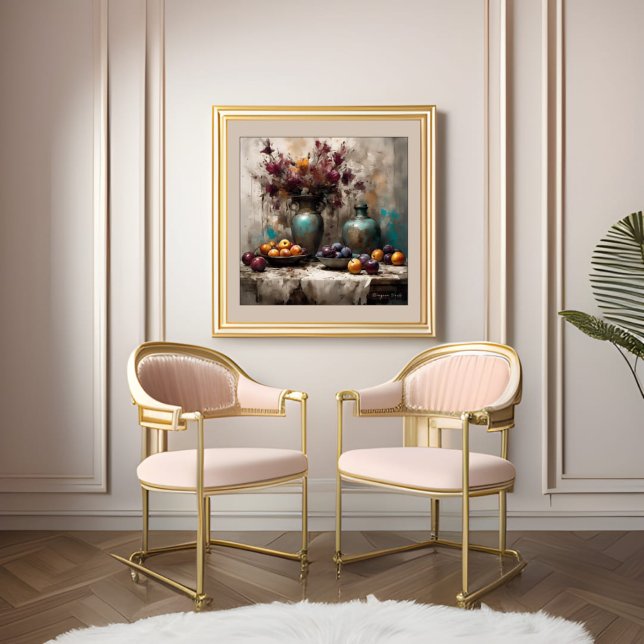 Poster Vie morte avec fleurs et prunes - Imprimer (Créateur téléchargé)