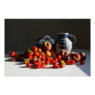 Poster Vie morte avec fraises, pêches et cerises