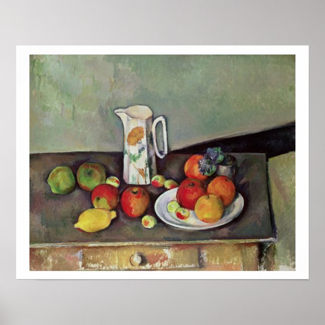 Poster Vie morte avec la confiture de lait et les fruits, (Devant)