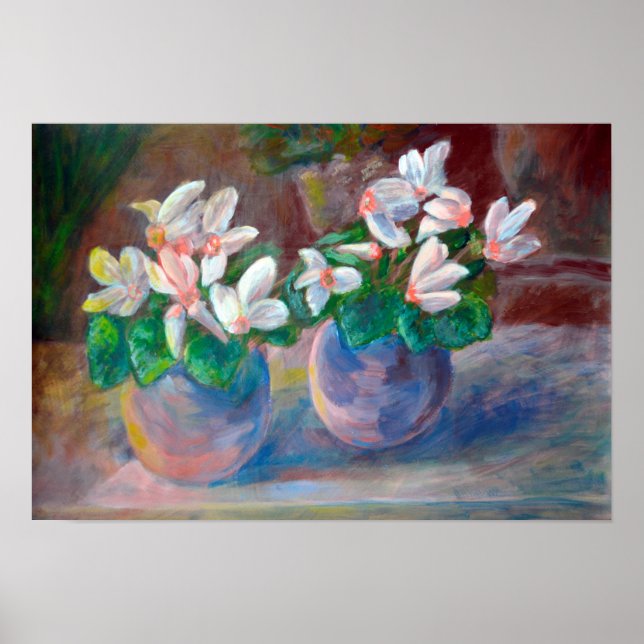 Poster Vie morte avec reproduction de Cyclamen (Devant)