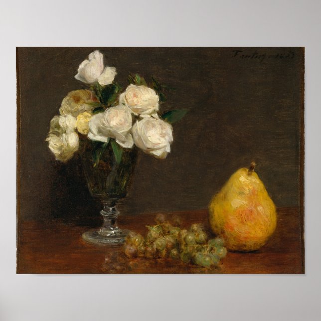 Poster Vie morte avec Roses et fruits Henri Fantin-Latou (Devant)