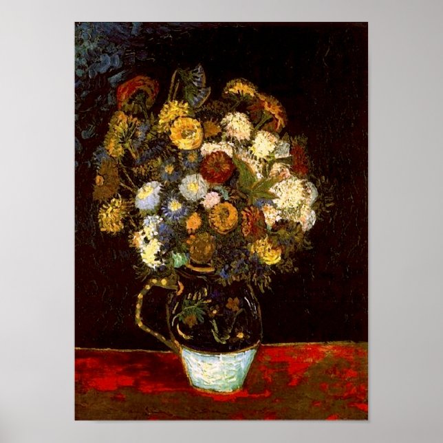 Poster Vie morte avec Zinnias Van Gogh Art (Devant)