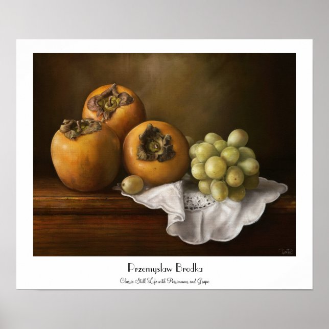 Poster Vie morte classique avec persimmons et peinture de (Devant)