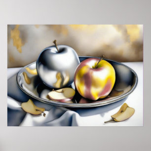 Poster Vie morte des pommes d'argent et d'or