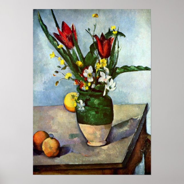Poster Vie morte, tulipes et pommes par Paul Cezanne (Devant)