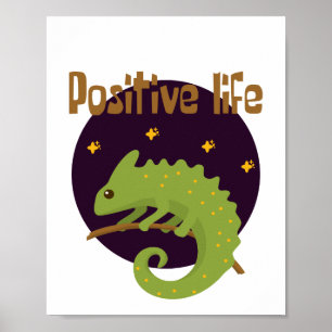 Poster Vie positive Kawaii drôle mignon vert Chameleon
