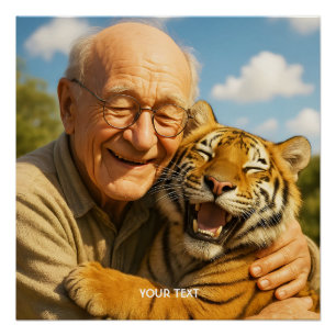 Poster Vieil Homme Tigre Mignon Fantastique