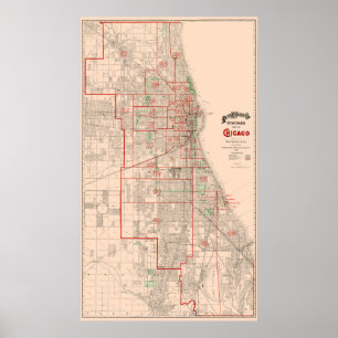 Poster Vieille carte vintage de Chicago - 1893