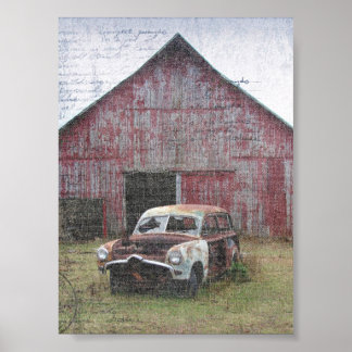 Poster Vieille grange et voiture abandonnée