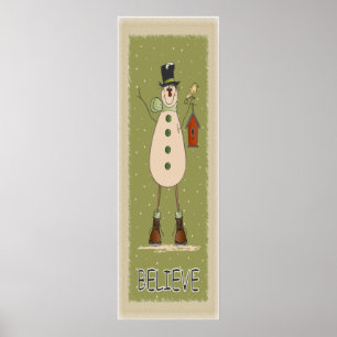 Poster Vieille mode Croire Snowman