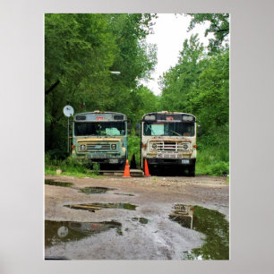 Poster Vieille photo d'autobus scolaires
