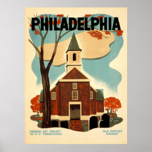 Poster Vieille Suédois église de Philadelphie - WPA