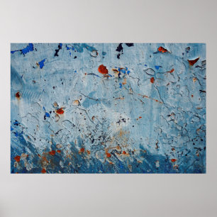 Poster Vieille surface en fer avec une tache bleue, corro