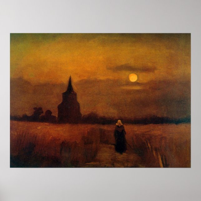 Poster Vieille tour dans les champs par Vincent van Gogh (Devant)