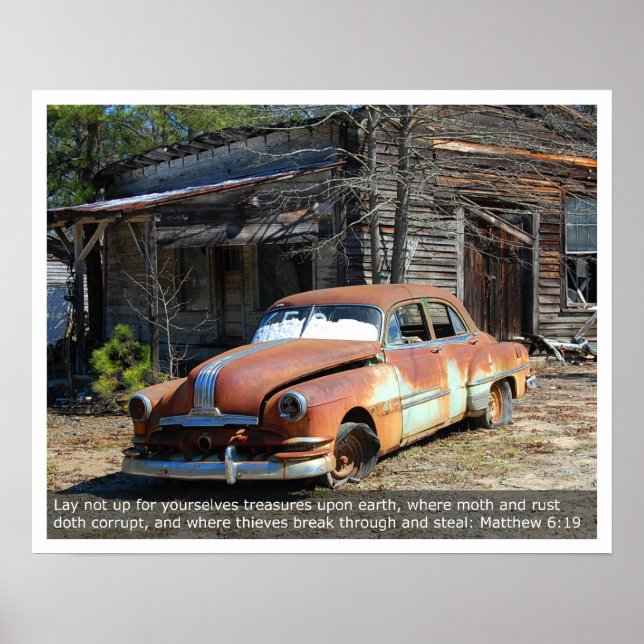 Poster Vieille voiture rouillée (Devant)