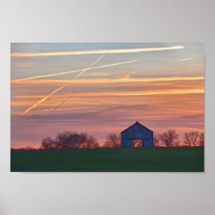 Poster Vielle grange du Kentucky au lever du soleil