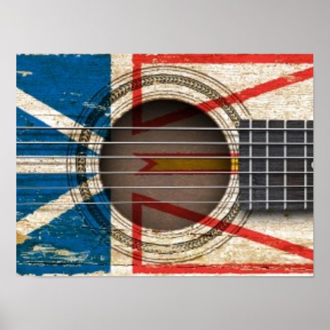 Poster Vielle guitare acoustique avec drapeau de Terre-Ne (Devant)