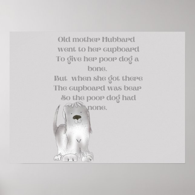 Poster Vielle Mère Hubbard dessin animé amusant en gris (Devant)