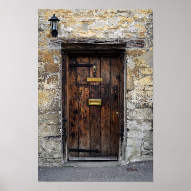 Poster Vielle porte d'entrée en bois avec lumière (Devant)
