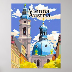 Poster Vienna Travel Postcard Art, Austria Travel Art, Vi