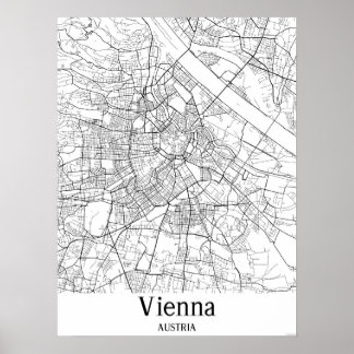 Poster Vienne Autriche Europe noire et blanche Plan de la