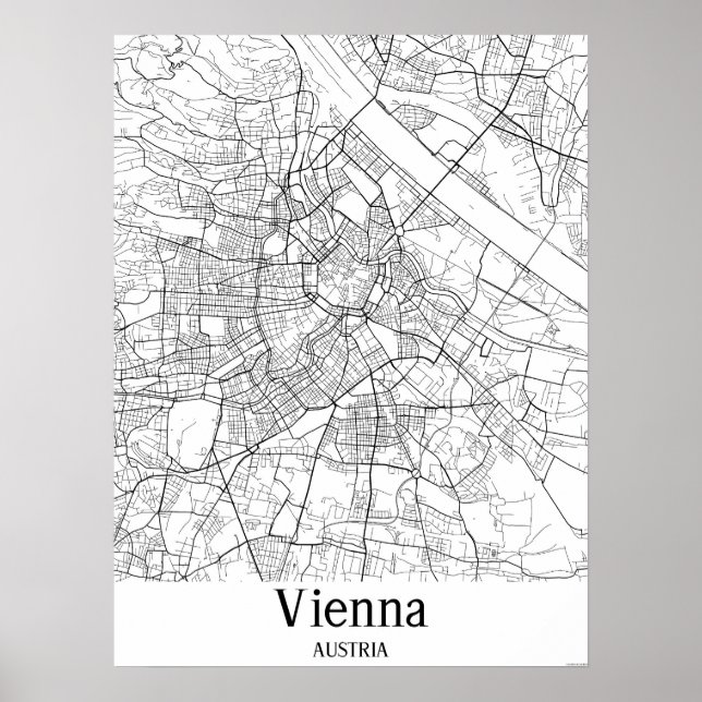 Poster Vienne Autriche Europe noire et blanche Plan de la (Devant)