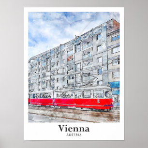 Poster Vienne Autriche Voyage Aquarelle main tiré